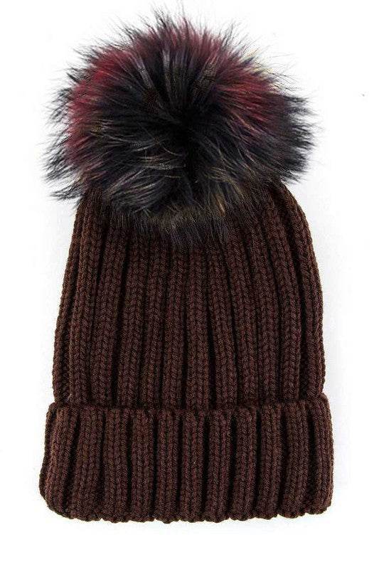 Mix Color Genuine Fur Pom Pom Beanie - Shop Style & More | Fresh Looks, Everyday Deals & Free Shipping