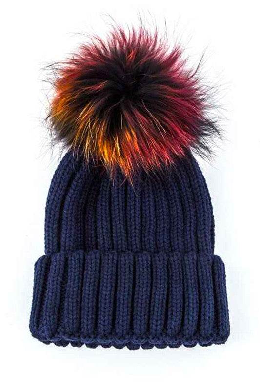 Mix Color Genuine Fur Pom Pom Beanie - Shop Style & More | Fresh Looks, Everyday Deals & Free Shipping