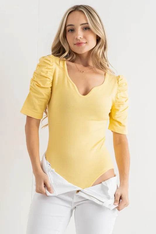 And The Why Shirring Puff Sleeve Bodysuit - Shop Style & More | Fresh Looks, Everyday Deals & Free Shipping