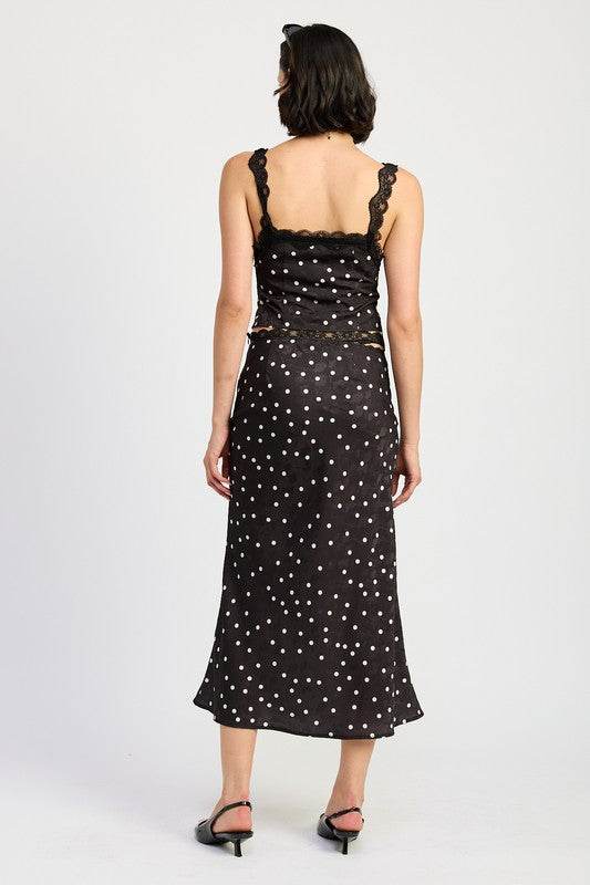 SATIN MIDI SKIRT WITH LACE TRIM - Shop Style & More | Fresh Looks, Everyday Deals & Free Shipping