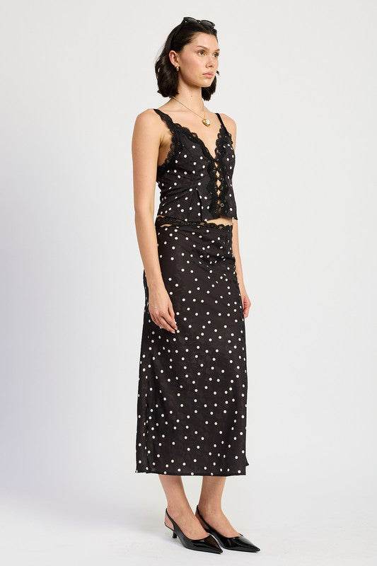 SATIN MIDI SKIRT WITH LACE TRIM - Shop Style & More | Fresh Looks, Everyday Deals & Free Shipping