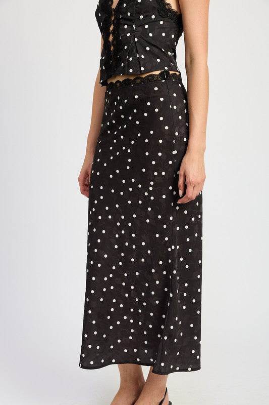 SATIN MIDI SKIRT WITH LACE TRIM - Shop Style & More | Fresh Looks, Everyday Deals & Free Shipping