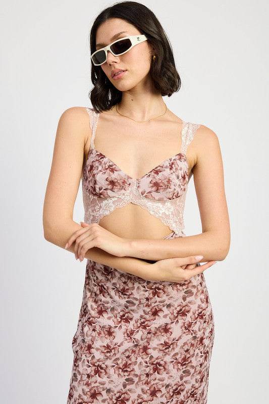 LACE CONTRASTED MIDI DRESS WITH SIDE SLIT - Shop Style & More | Fresh Looks, Everyday Deals & Free Shipping