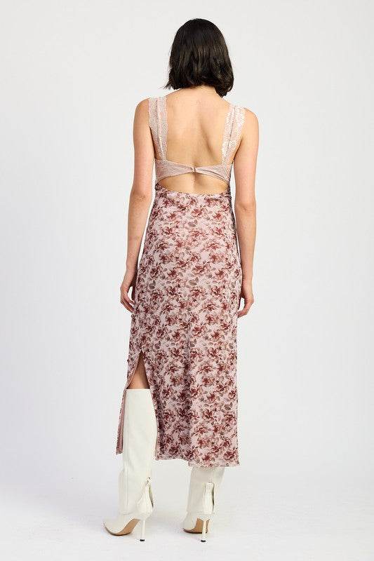 LACE CONTRASTED MIDI DRESS WITH SIDE SLIT - Shop Style & More | Fresh Looks, Everyday Deals & Free Shipping