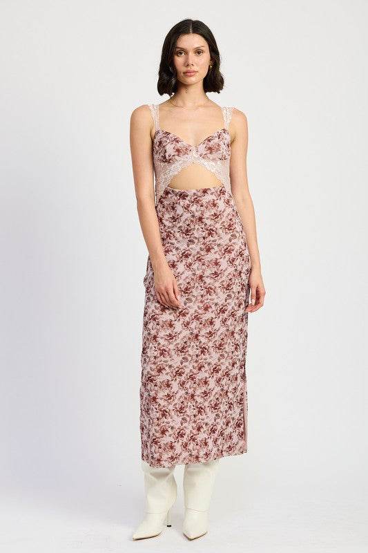 LACE CONTRASTED MIDI DRESS WITH SIDE SLIT - Shop Style & More | Fresh Looks, Everyday Deals & Free Shipping