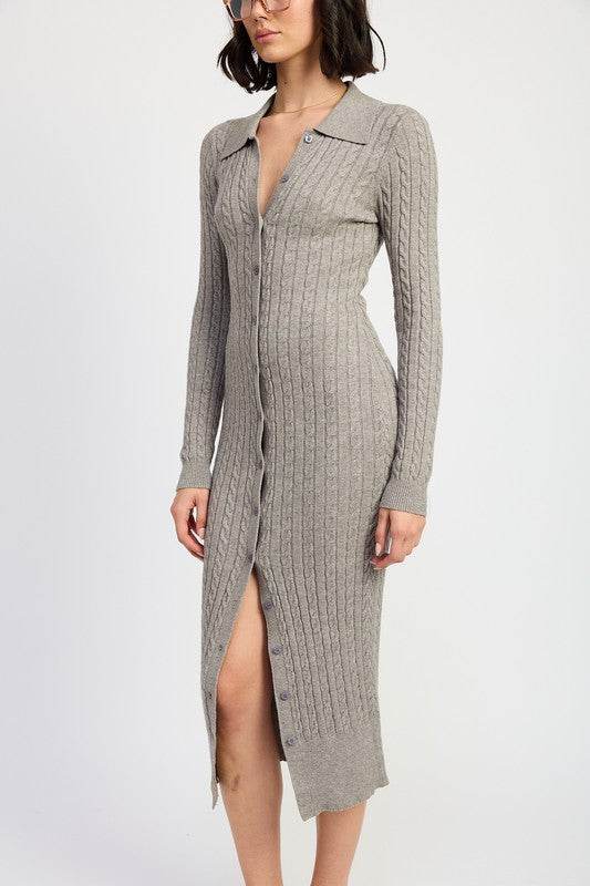 BUTTONED LONG SLEEVE CABLE KNIT DRESS - Shop Style & More | Fresh Looks, Everyday Deals & Free Shipping