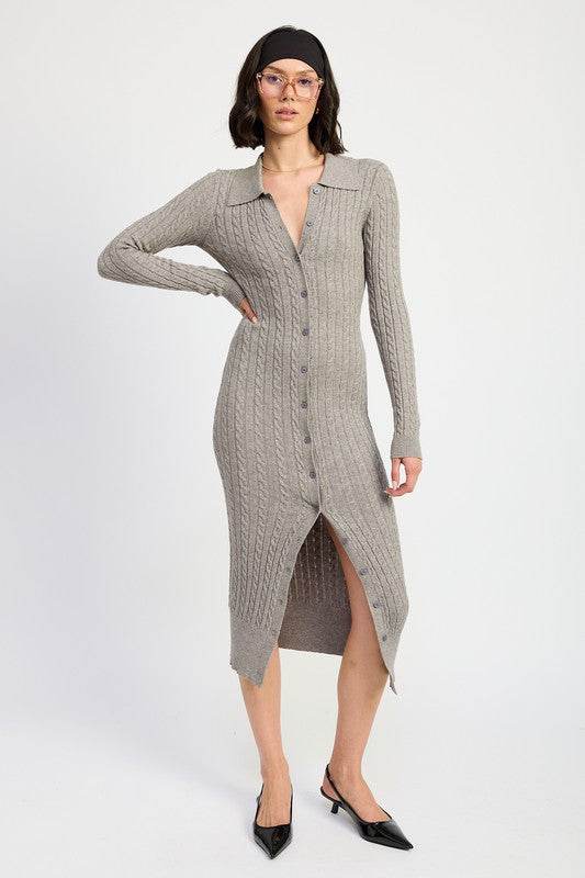 BUTTONED LONG SLEEVE CABLE KNIT DRESS - Shop Style & More | Fresh Looks, Everyday Deals & Free Shipping