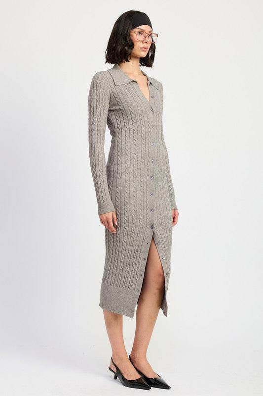 BUTTONED LONG SLEEVE CABLE KNIT DRESS - Shop Style & More | Fresh Looks, Everyday Deals & Free Shipping