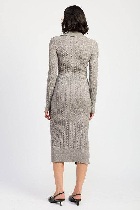 BUTTONED LONG SLEEVE CABLE KNIT DRESS - Shop Style & More | Fresh Looks, Everyday Deals & Free Shipping