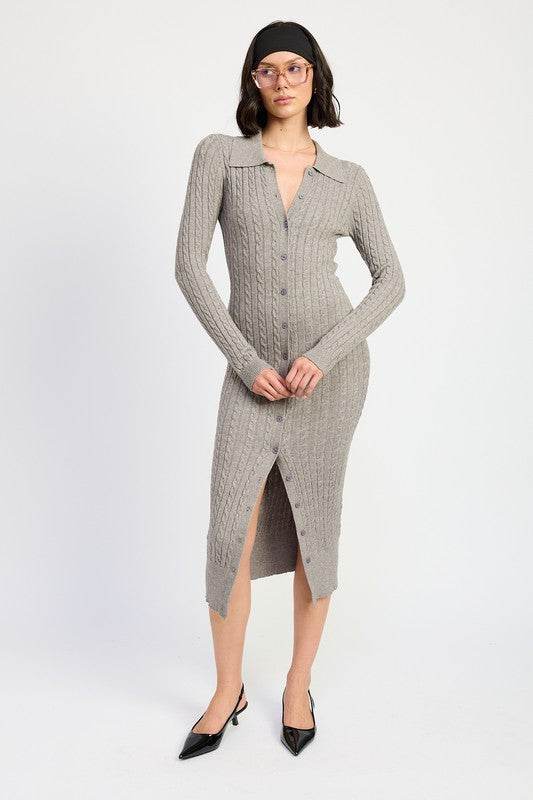 BUTTONED LONG SLEEVE CABLE KNIT DRESS - Shop Style & More | Fresh Looks, Everyday Deals & Free Shipping