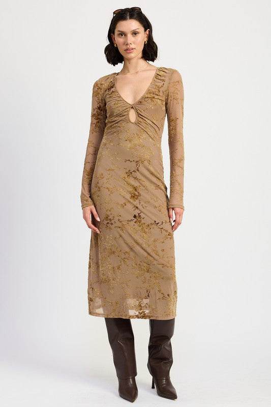 KEY HOLE MIDI LONG SLEEVE DRESS - Shop Style & More | Fresh Looks, Everyday Deals & Free Shipping