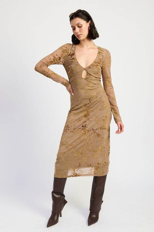 KEY HOLE MIDI LONG SLEEVE DRESS - Shop Style & More | Fresh Looks, Everyday Deals & Free Shipping