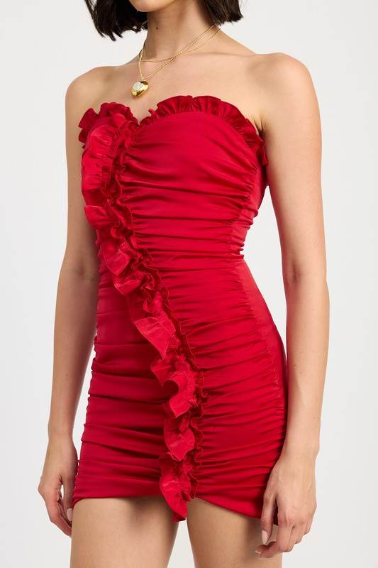 Ruched Ruffle Mini dress - Shop Style & More | Fresh Looks, Everyday Deals & Free Shipping