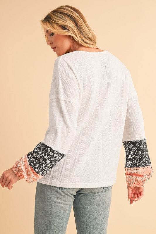 Floral Patchwork Textured Drawstring V Neck Top - Shop Style & More | Fresh Looks, Everyday Deals & Free Shipping