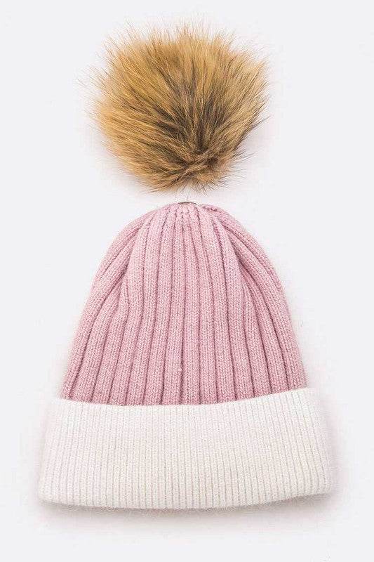 Raccoon Fur PomPom 2 Tone Beanie - Shop Style & More | Fresh Looks, Everyday Deals & Free Shipping