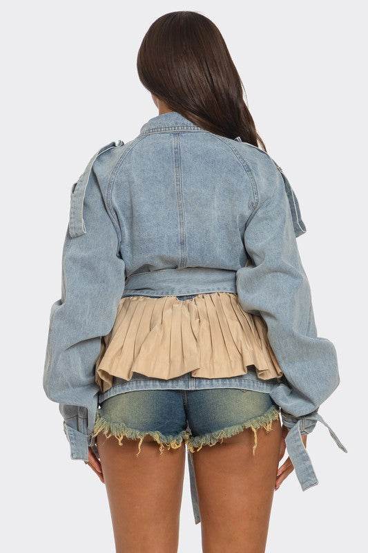 Pleated Contrast Denim Jacket - Shop Style & More | Fresh Looks, Everyday Deals & Free Shipping