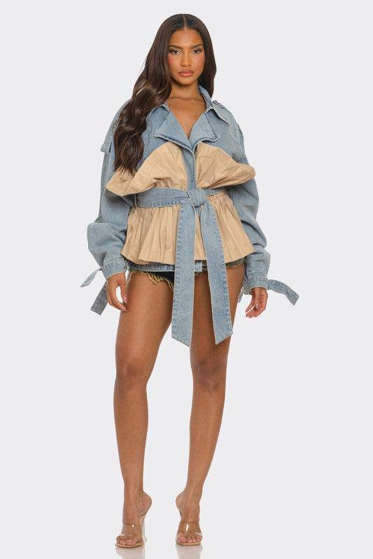 Pleated Contrast Denim Jacket - Shop Style & More | Fresh Looks, Everyday Deals & Free Shipping