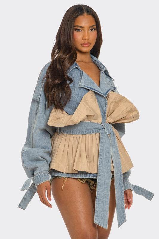 Pleated Contrast Denim Jacket - Shop Style & More | Fresh Looks, Everyday Deals & Free Shipping