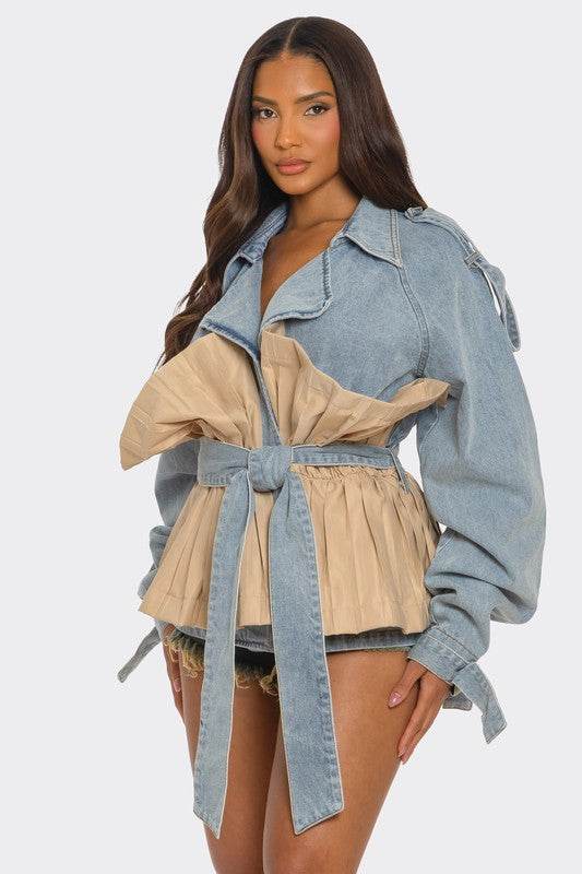 Pleated Contrast Denim Jacket - Shop Style & More | Fresh Looks, Everyday Deals & Free Shipping