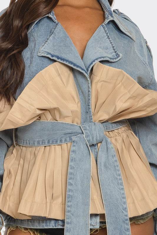 Pleated Contrast Denim Jacket - Shop Style & More | Fresh Looks, Everyday Deals & Free Shipping