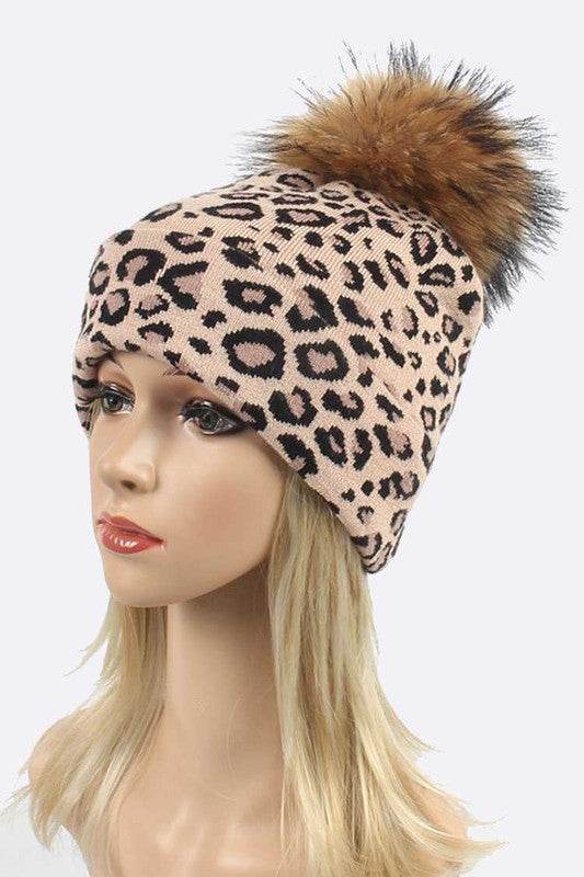 Genuine Fur Pom Soft Leopard Beanie - Shop Style & More | Fresh Looks, Everyday Deals & Free Shipping