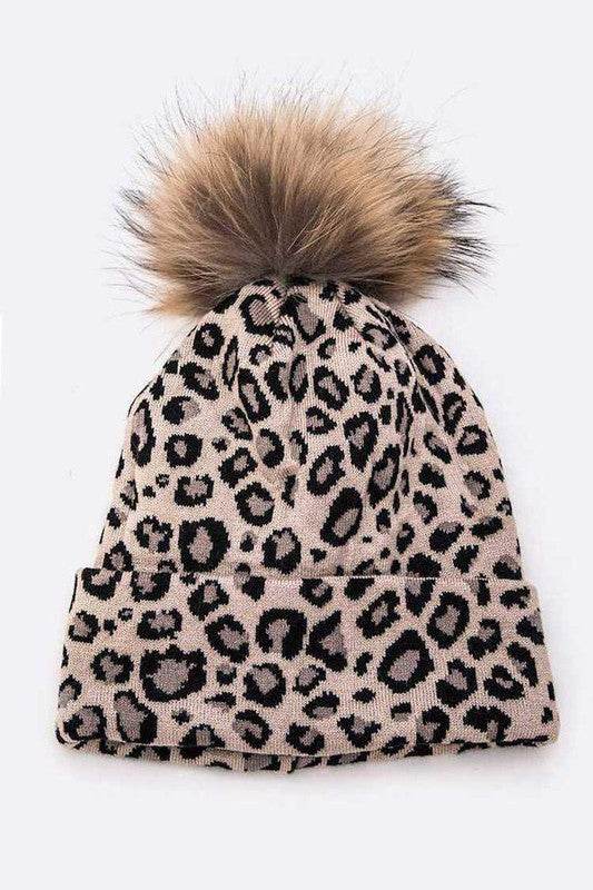 Genuine Fur Pom Soft Leopard Beanie - Shop Style & More | Fresh Looks, Everyday Deals & Free Shipping