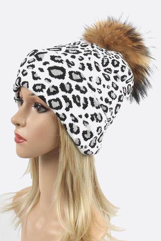 Genuine Fur Pom Soft Leopard Beanie - Shop Style & More | Fresh Looks, Everyday Deals & Free Shipping