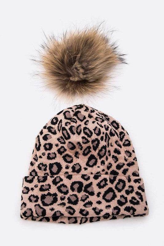 Genuine Fur Pom Soft Leopard Beanie - Shop Style & More | Fresh Looks, Everyday Deals & Free Shipping