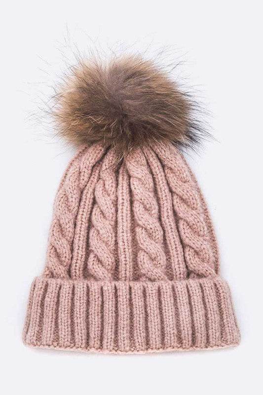 Genuine Fur Pom Cable Knit Soft Beanie - Shop Style & More | Fresh Looks, Everyday Deals & Free Shipping