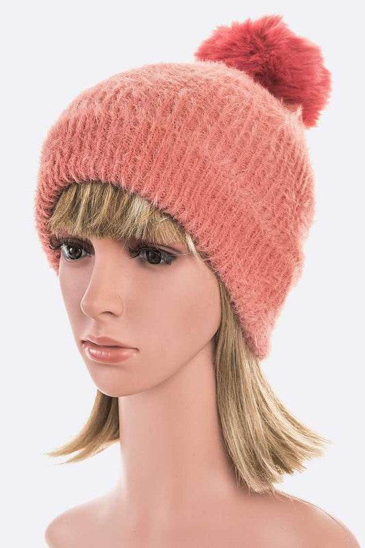 Mohair Faux Fur Pom Soft Beanie - Shop Style & More | Fresh Looks, Everyday Deals & Free Shipping