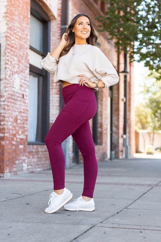 The Maria Maroon Full Length Leggings with Pockets - Shop Style & More | Fresh Looks, Everyday Deals & Free Shipping