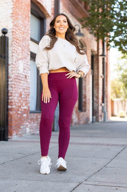 The Maria Maroon Full Length Leggings with Pockets - Shop Style & More | Fresh Looks, Everyday Deals & Free Shipping