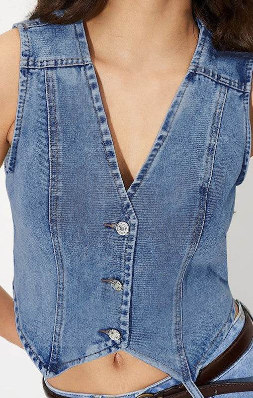 Cropped button front denim vest - Shop Style & More | Fresh Looks, Everyday Deals & Free Shipping