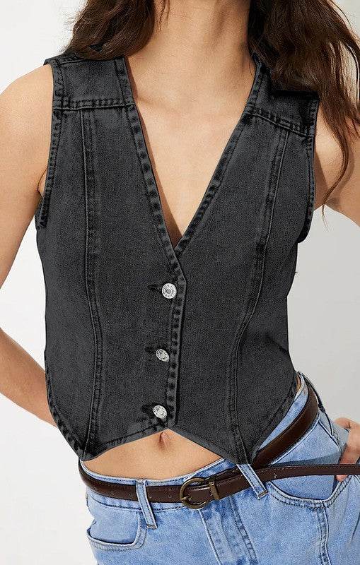 Cropped button front denim vest - Shop Style & More | Fresh Looks, Everyday Deals & Free Shipping
