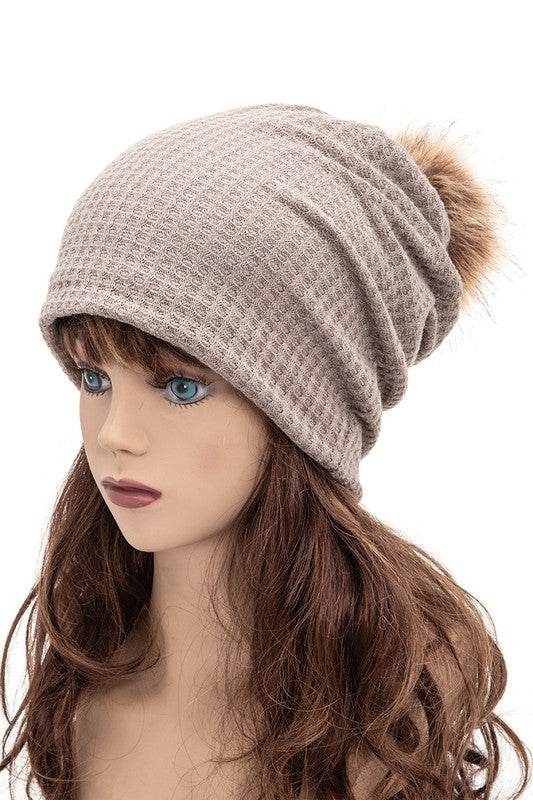 Faux Fur Pom Cotton Slouchy Beanie - Shop Style & More | Fresh Looks, Everyday Deals & Free Shipping