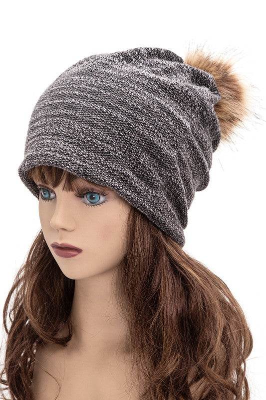 Faux Fur Pom Cotton Blend Slouchy Beanie - Shop Style & More | Fresh Looks, Everyday Deals & Free Shipping