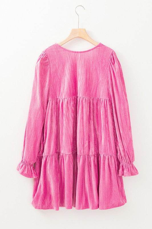 Flounce Sleeve Tiered Ruffled Velvet Mini Dress - Shop Style & More | Fresh Looks, Everyday Deals & Free Shipping