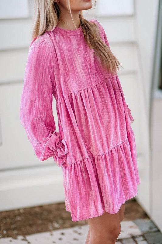 Flounce Sleeve Tiered Ruffled Velvet Mini Dress - Shop Style & More | Fresh Looks, Everyday Deals & Free Shipping