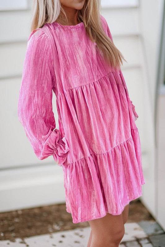 Flounce Sleeve Tiered Ruffled Velvet Mini Dress - Shop Style & More | Fresh Looks, Everyday Deals & Free Shipping