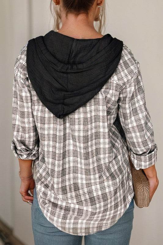 Checkered Print Hooded Patchwork Loose Fit Shacket - Shop Style & More | Fresh Looks, Everyday Deals & Free Shipping