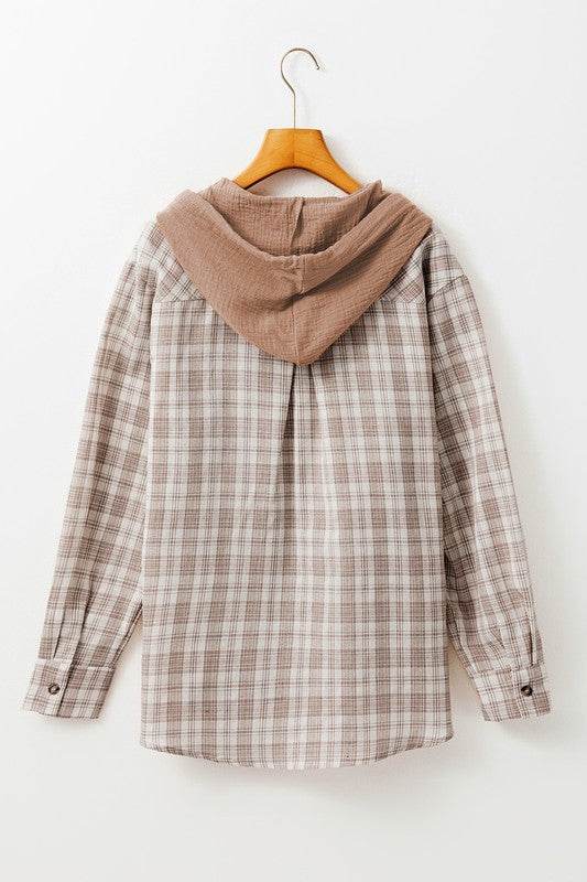 Checkered Print Hooded Patchwork Loose Fit Shacket - Shop Style & More | Fresh Looks, Everyday Deals & Free Shipping