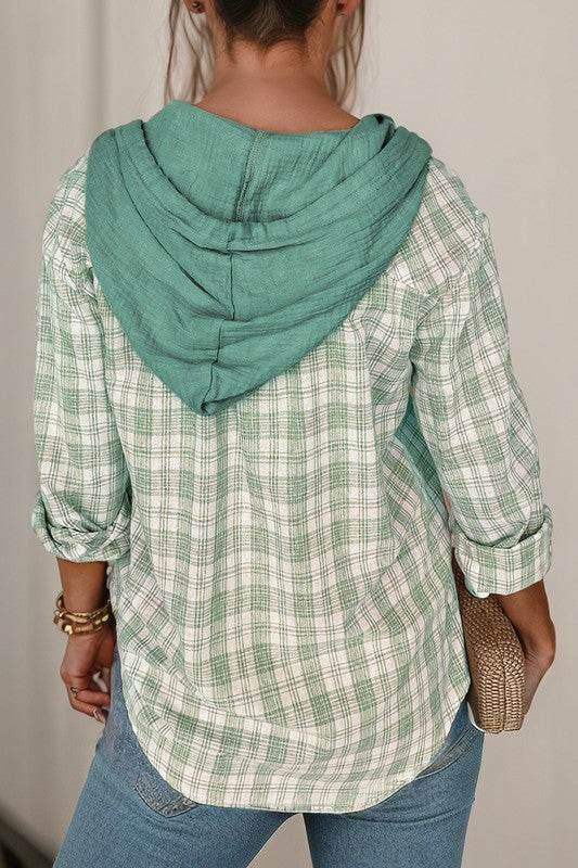 Checkered Print Hooded Patchwork Loose Fit Shacket - Shop Style & More | Fresh Looks, Everyday Deals & Free Shipping
