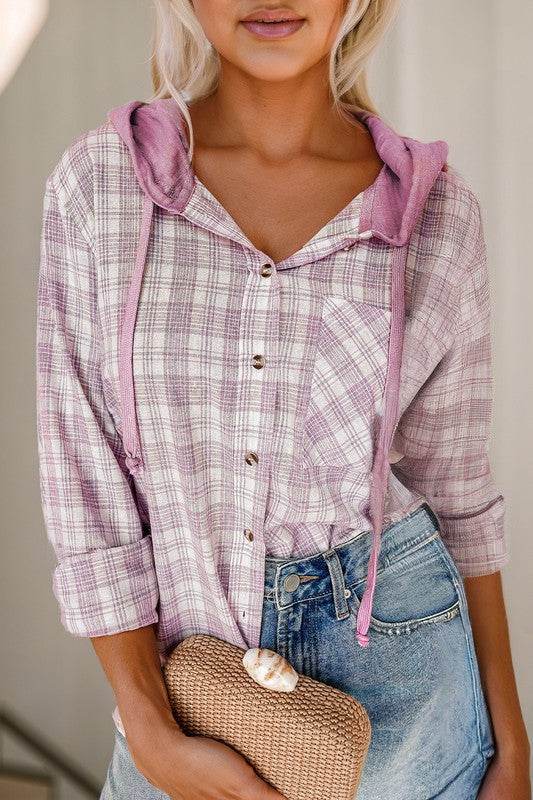 Checkered Print Hooded Patchwork Loose Fit Shacket - Shop Style & More | Fresh Looks, Everyday Deals & Free Shipping