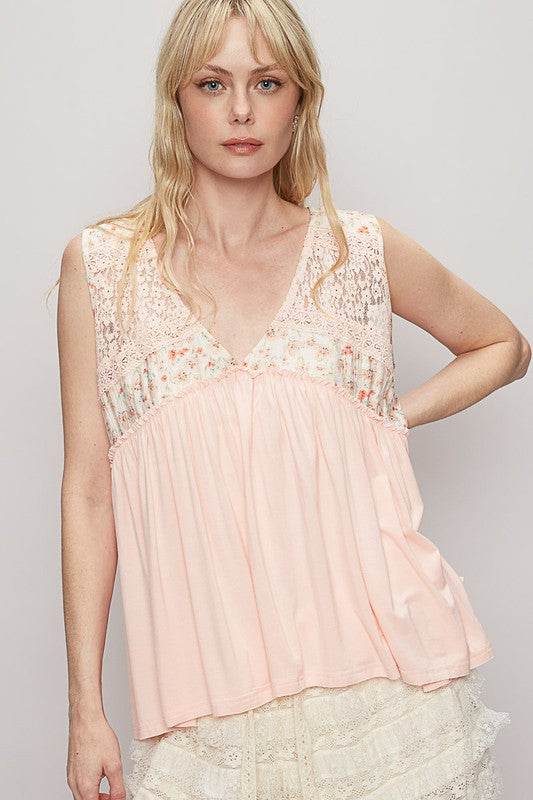 POL Lace Detail Frill Floral V-Neck Sleeveless Top - Shop Style & More | Fresh Looks, Everyday Deals & Free Shipping