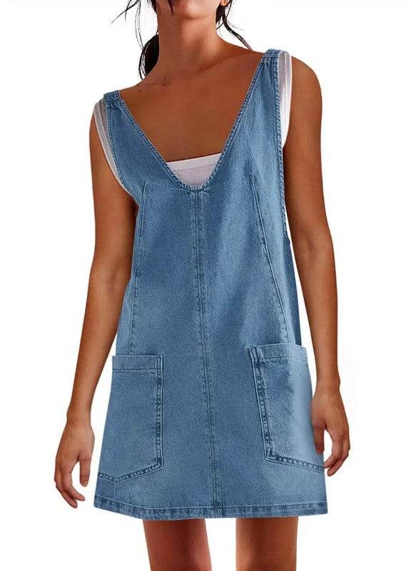 Denim scoop neck overall dress - Shop Style & More | Fresh Looks, Everyday Deals & Free Shipping