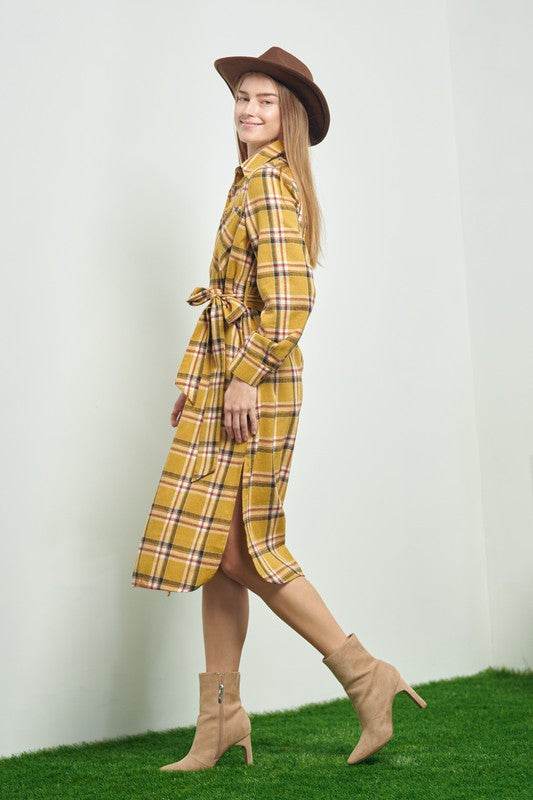 PLAID PRINT COLLAR LONG SHIRT DRESS - Shop Style & More | Fresh Looks, Everyday Deals & Free Shipping
