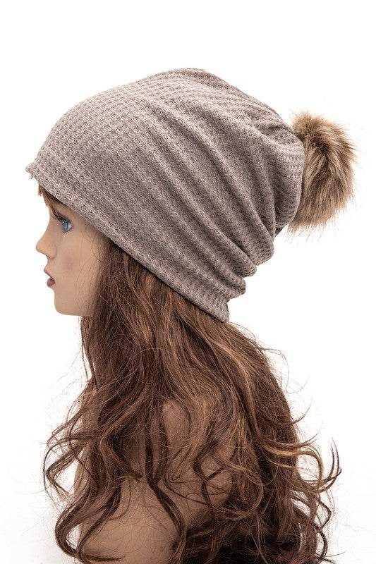 Faux Fur Pom Cotton Slouchy Beanie - Shop Style & More | Fresh Looks, Everyday Deals & Free Shipping