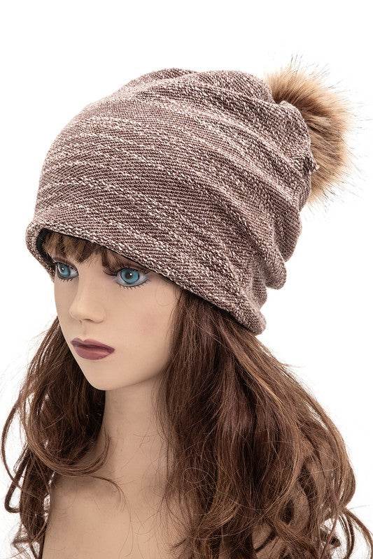 Faux Fur Pom Cotton Blend Slouchy Beanie - Shop Style & More | Fresh Looks, Everyday Deals & Free Shipping