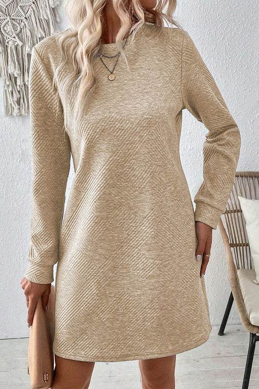 Women Solid Color Textured Long Sleeve Shift Dress - Shop Style & More | Fresh Looks, Everyday Deals & Free Shipping