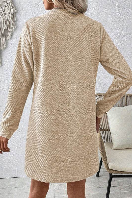 Women Solid Color Textured Long Sleeve Shift Dress - Shop Style & More | Fresh Looks, Everyday Deals & Free Shipping